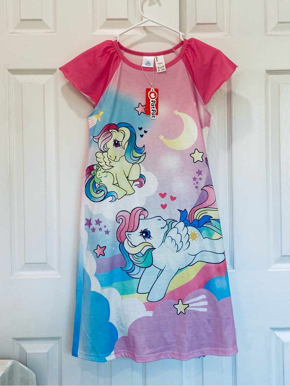 Little Pony Girl 1pc Character Rainbow Pattern Ruffled Sleeves Pajama Dress